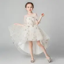 Для девочек-подростков Сетчатое платье без бретелек асимметричное платье принцессы Детские платья для девочек Свадебная вечеринка Дети Ясельного возраста одежда для девочек Vestidos F139