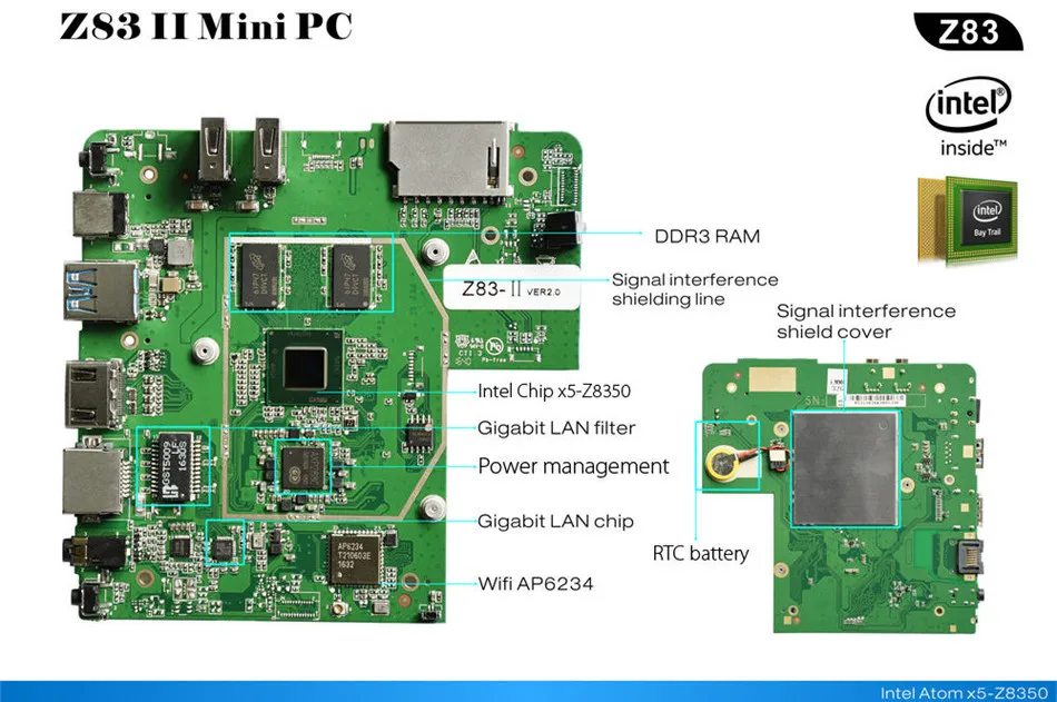 Z83II Windows 10 Мини ПК Intel Atom x5-Z8350 четырехъядерный 2G 3 2G 64G 2,4G 5,8G WiFi смарт-приставка Minipc