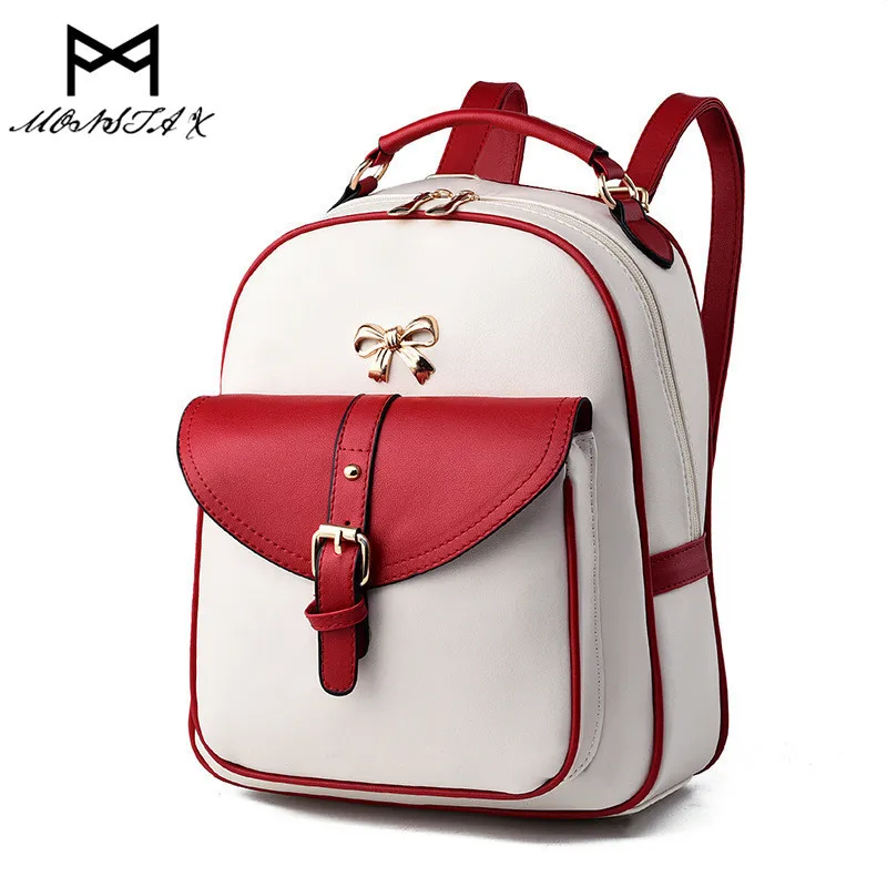 MONSTA X fashion small women backpacks bow zipper pu leather student