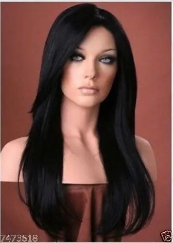 

Silky Long Straight Wig Malaysian Remy Hair Jet Balck Human Hair