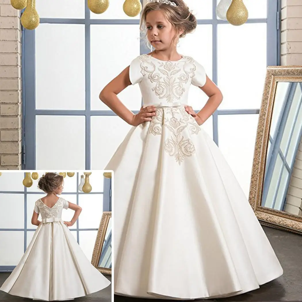 

New Kids Girl's O-Neck Short Sleeve All Seasons Casual Embroidery Cute Floral Wedding Wedding, Party Long Dress