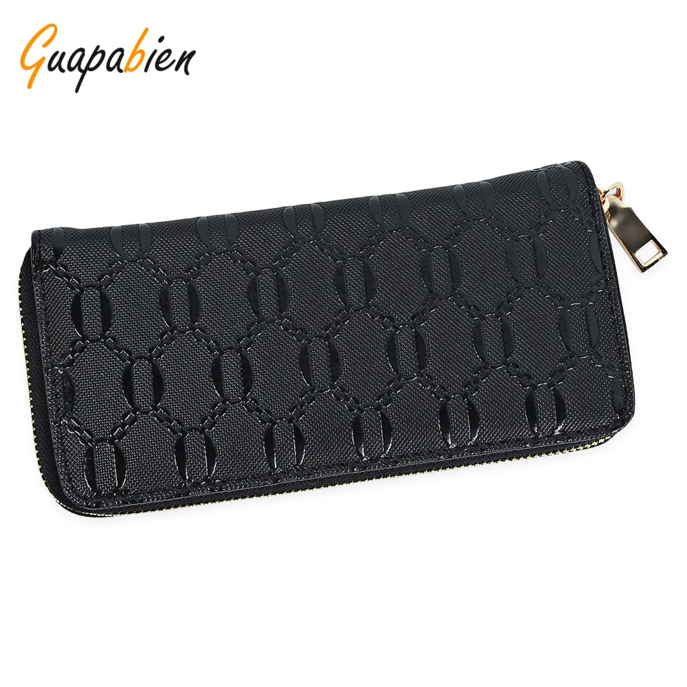 

Guapabien Zipper Long Wallet Women PU Leather Geometric Embossed Clutch Wallet Purses Large Capacity Phone Credit Card Holder