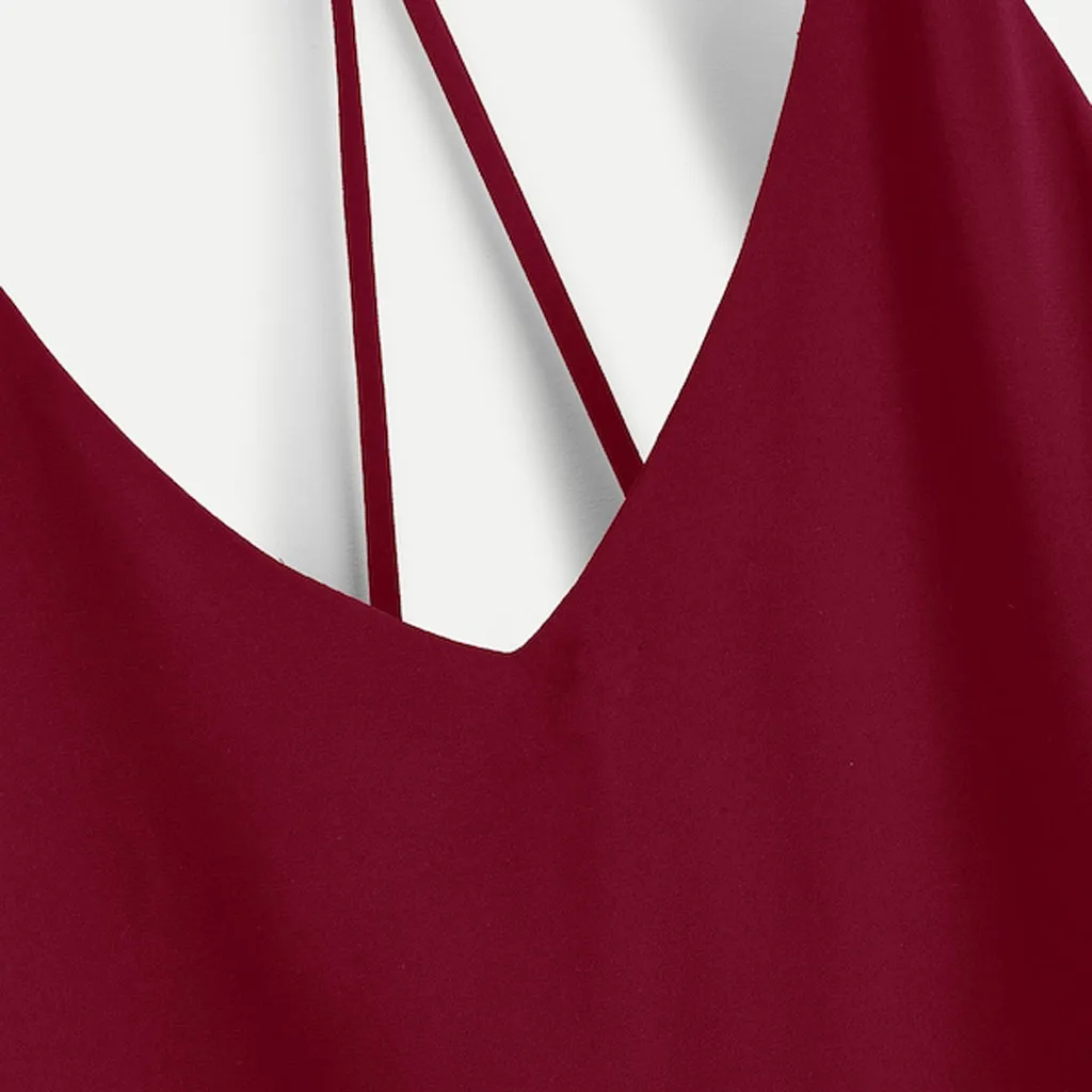 Модная женская Повседневная шифоновая ткань, сексуальная женская рубашка с глубоким v-образным вырезом, однотонная, на бретельках, без рукавов, Сексуальная рубашка