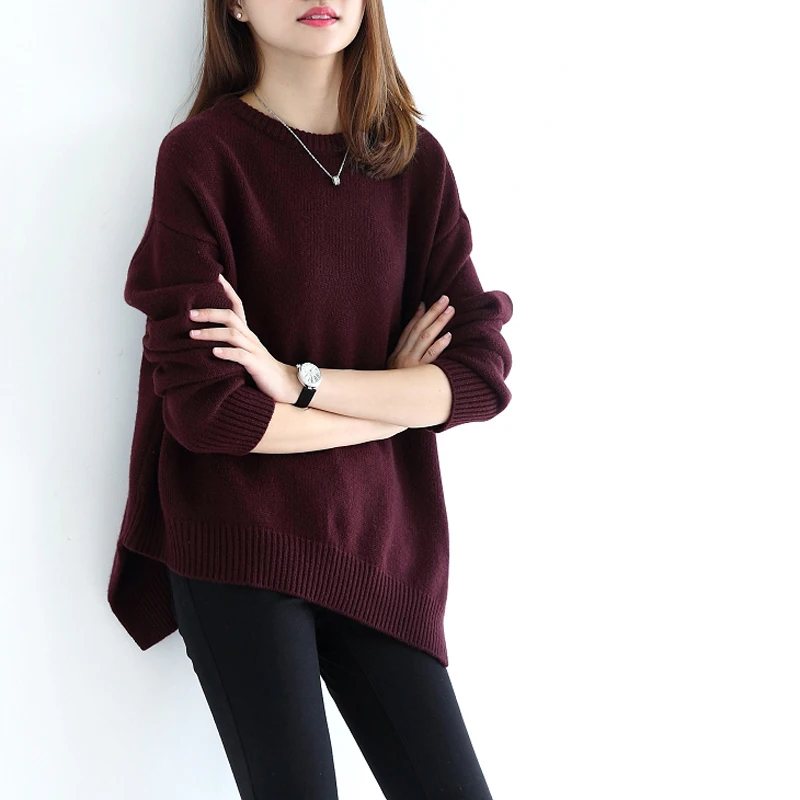 

TAILOR SHEEP Cashmere sweater women o-neck loose long pullover autumn winter new oblique split irregular knitted sweater female
