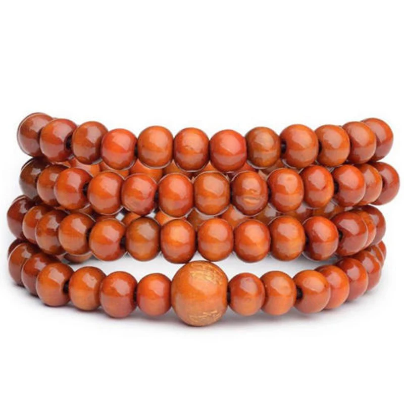 Винтажные браслеты из натурального дерева, бусины 108, браслеты Будды для мужчин и женщин, длинный Браслет, религиозный подарок,, тибетские украшения - Окраска металла: Orange  2