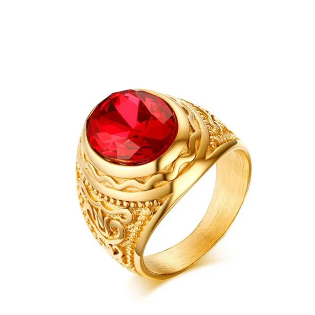 Big Red Crystal Ring Gold Stainless steel gift High quality fashion