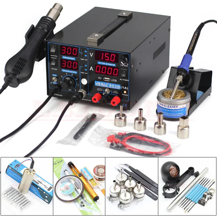 

YIHUA-853D 1A Mobile Phone Repairing 3 In 1 Soldering Station + Soldering Iron + Power Supply + Free Gift YIHUA853D