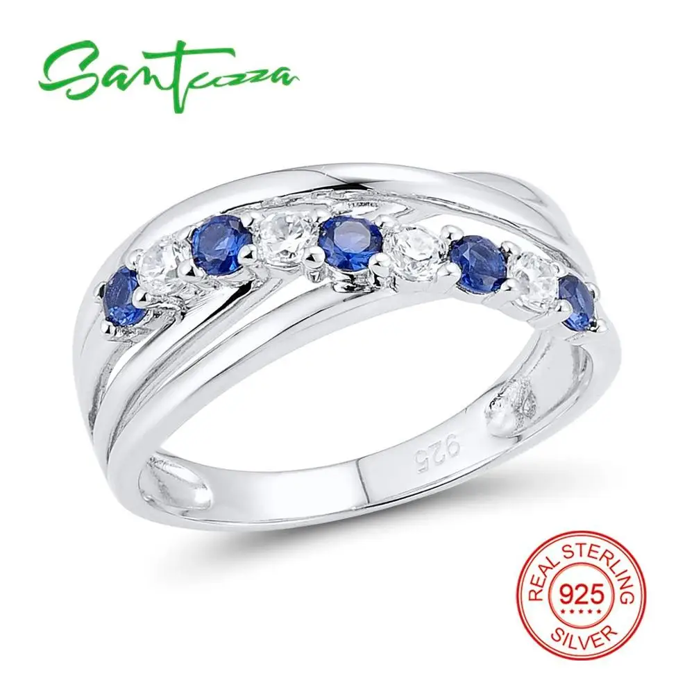 SANTUZZA Silver Ring For Women 925 Sterling Silver Fashion Round Rings for Women 2017 Cubic Zirconia Ringen Party Jewelry