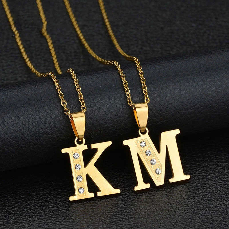 Trendy Dainty Stainless Steel Minimal Gold Color Cz Initial Letter Pendant Necklace Gift For Girls Men Women Mom Sister Jewelry | Украшения