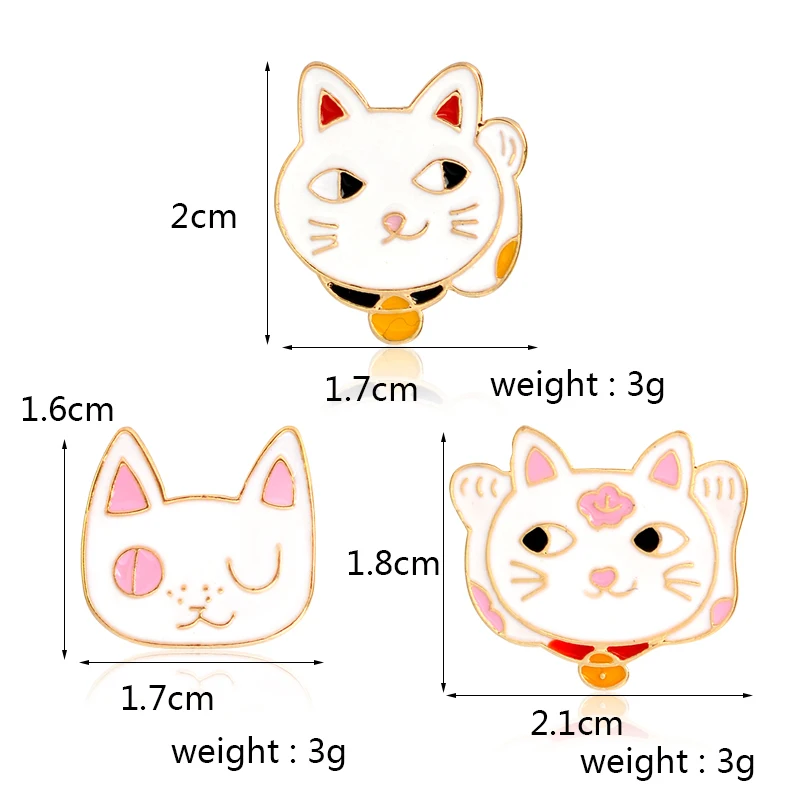 Забавный мультфильм белый Maneki Neko шпилька с подвеской «Кот» Эмаль Булавка кошка брошь японская удача кошка ювелирные изделия значок Lapin Pin