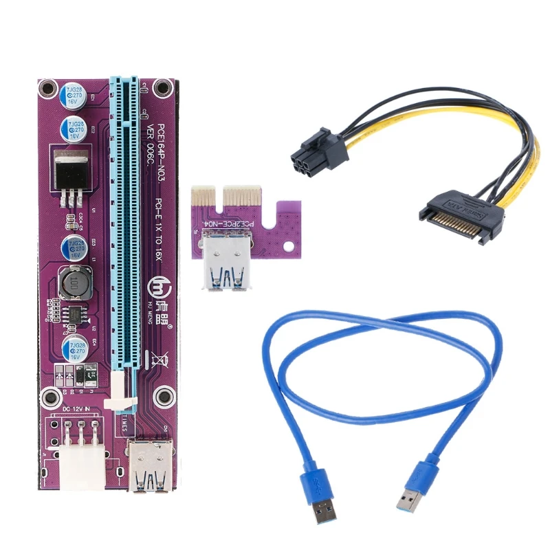

PCI-E 1x To 16x Extender PCI Express Riser Card With SATA To 6-Pin IDE Molex Power Supply + USB 3.0 Data Cable
