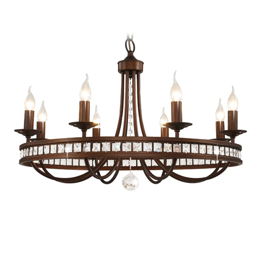 

HGomeart LED Vintage Crystal Iron Chandelier 110-220v Chandeliers for The Bedroom E14 Suspension Living Room Chandelier