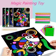 1Set Magic Drawing Paper Toy Children Birthday Gifts Educational Toy Colored Magic Painting Drawing Board For Kids Magic Sticker