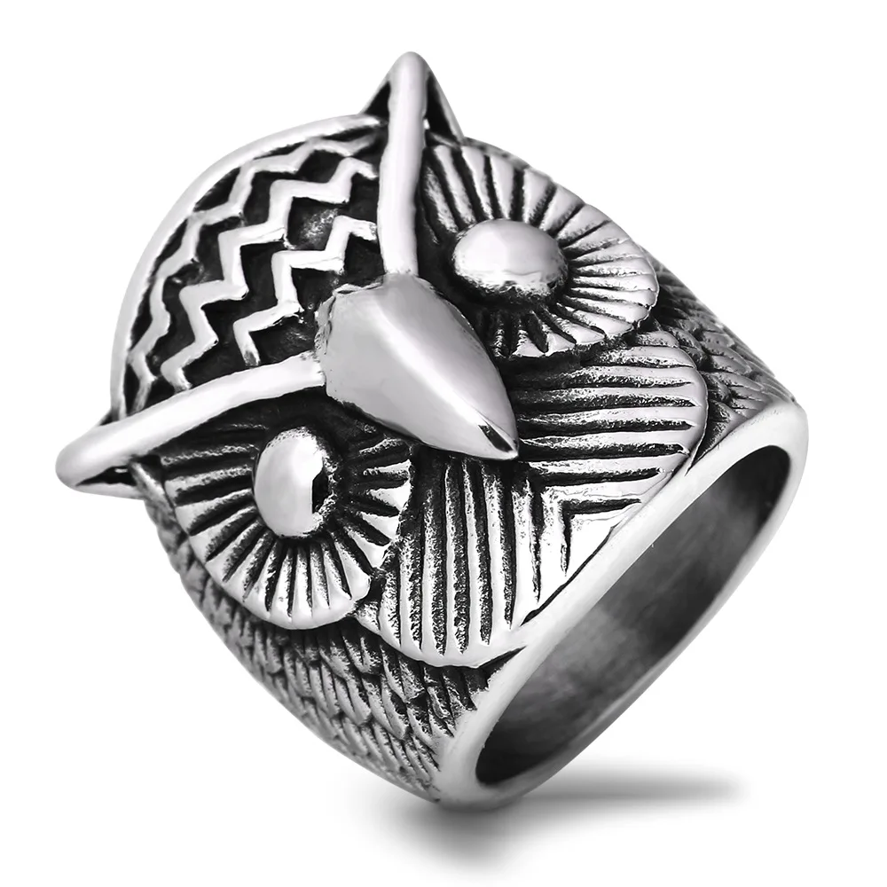 

Punk Rock Animal Owl Ring Casting Stainless Steel Titanium Heavy Biker Ring for Men Jewelry Size 8-12
