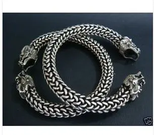

2PCS A PAIR CHINESE tibet silver DRAGON HEAD BRACELET Z148
