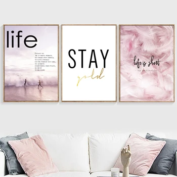 

Sea Palm Tree Feather Sexy Girl Quotes Wall Art Canvas Painting Nordic Posters And Prints Wall Pictures For Living Room Decor