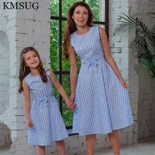 Mother Daughter Dresses Fashion Sleeveless Plaid Family Look Matching Clothes Cotton Mom And Daughter Dress Family Clothing D11 family look clothes brand european black rose pleated a shape sleeveless skirts women midi sundress mother and daughter dresses