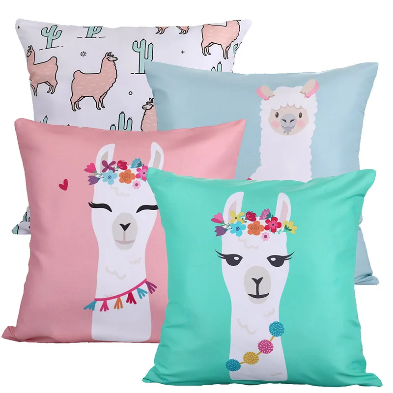 

Animal Alpaca Flower Cushion Cover Cactus Party Llama Pillow Case Tropical Vintage Chair For Sofa Throw Pillows 45cm Burlap Soft