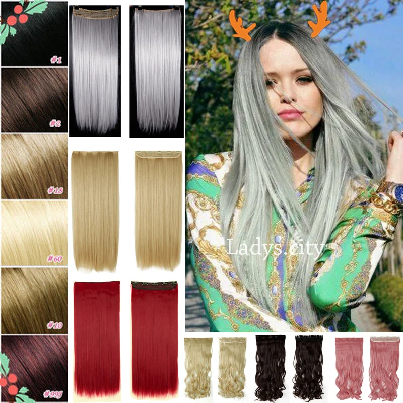 

Factory Price 26" 66CM As Real Natural Hair Extention 3/4 Full Head Clip in Hair Extensions Straight Blue Purple Free SHIP