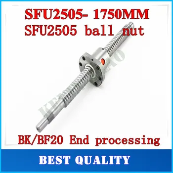 

25mm 2505 Ball Screw Rolled C7 ballscrew SFU2505 1750mm BK20 BF20 end processing one 2505 flange single ball nut for CNC parts