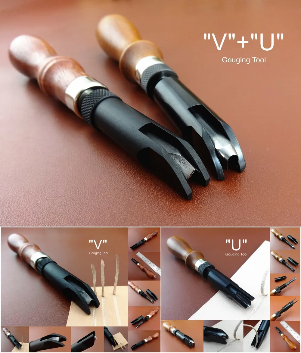 

2pcs Leather Craft Adjustable "V" "U" Push Grooving Gouge Gouging Device Tool Sewing Stitching Carving Stamping Knife Cutter