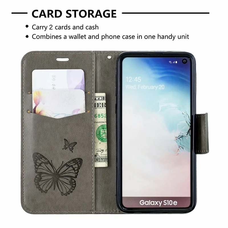 Кожаный чехол-кошелек для samsung A10e для Iphone 6,1 6,5 дюймов Бабочка отпечаток флип-чехол Роскошный держатель-стойка для карт 50 шт