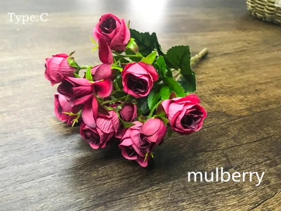 Zinmol красочные шелковые искусственные цветы 15 голова Мини Роза для домашнего декора для свадьбы Маленькие розы цветок букет украшение - Цвет: C mulberry