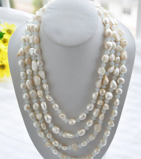 

N3247 LONG 90" white baroque freshwater pearl faceted opal necklace N Discount