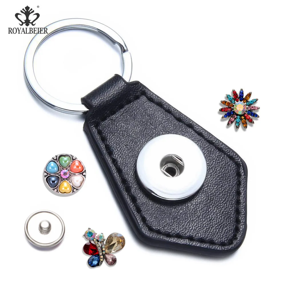 

Royalbeier DIY Keychain 8 Colors Geometry Shape Snap Key Holder PU Leather Key Chain Christmas New Year Gift Wholesale Keyrings