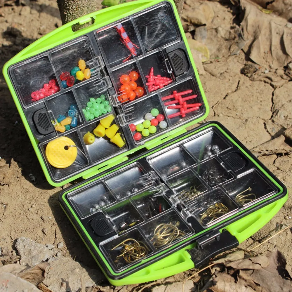 1SET Pack Fishing Tackle Box Utility Box Hooks Swivels 1Set Assorted