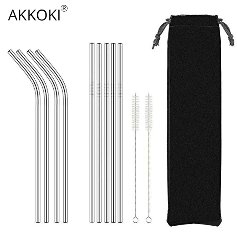 

11pcs Set Reusable Metal Drinking Straw Stainless Steel ECO-Friendly Milk Straw With Cleaner Brush For Mugs Bar Party Accessory