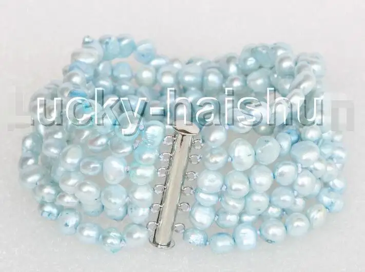 

Free Shipping >>>>> 8" 8mm 6row Baroque light blue pearls bracelet magnet clasp j11120