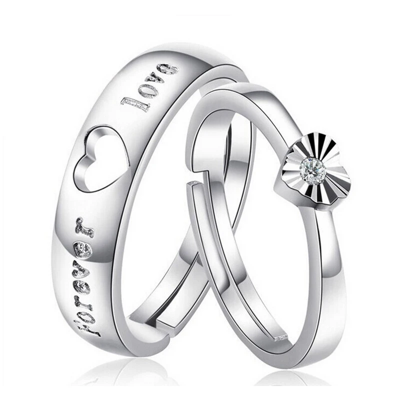 Модное циркониевое кольцо для пары, обручальное кольцо с сердцем, романтическая любовь, регулируемое кольцо для женщин и мужчин, Серебряное ювелирное изделие с покрытием - Цвет основного камня: women