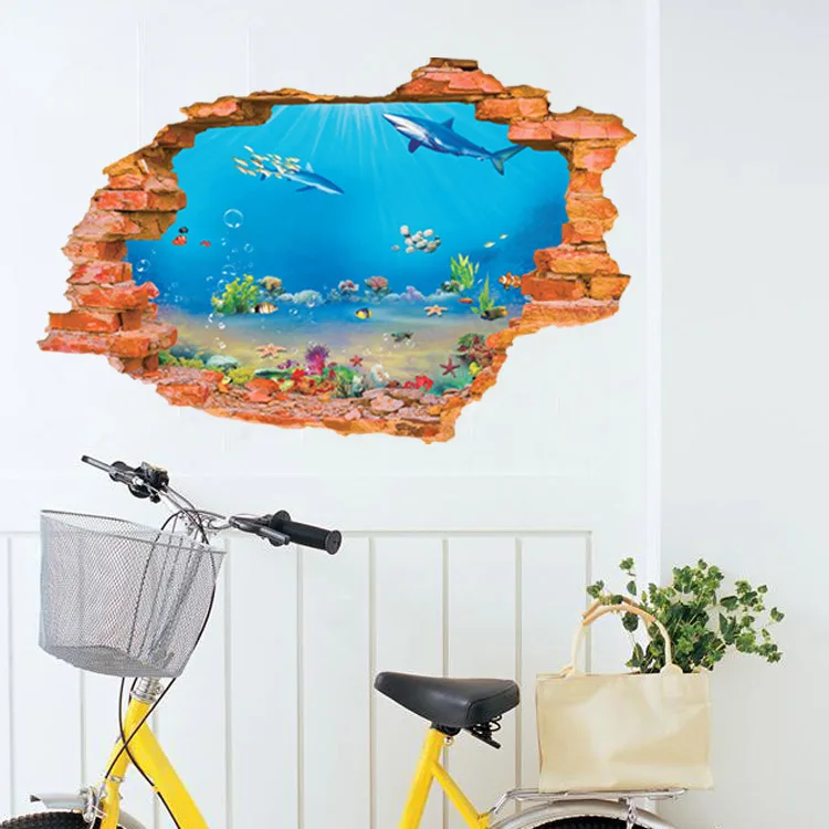 3D Underwater World Kids Rooms Decorative Vinyl Wall Sticker Fish