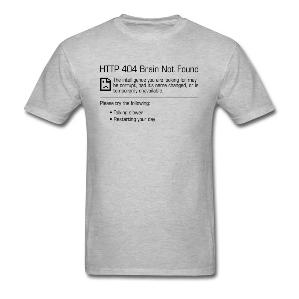 Special 404 Brain Not Found Leisure Short Sleeve Tshirts VALENTINE DAY Crew Neck 100% Cotton Tees for Students T-shirts Hip hop 404 Brain Not Found grey