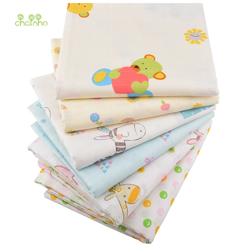 

Chainho,6pcs/Lot,Cartoon Series,Cotton Gauze fabric,Double Layer for DIY Sewing & Quilting Baby Bath Towel,Diapers,Bibs Material