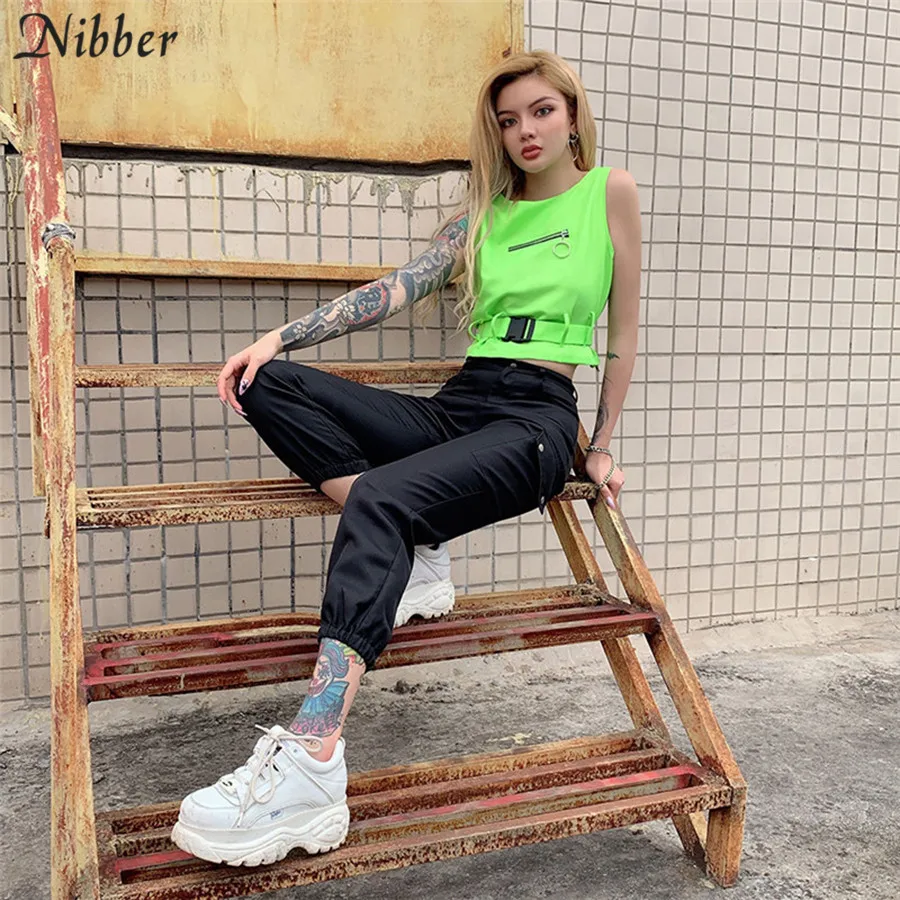 Nibber spring fashion pocket black red cargo pants womens 2019 hot cotton loose casual pants ladies Solid wide leg harem pants Nibber spring fashion pocket black red cargo pants womens 2019 hot cotton loose casual pants ladies Solid wide leg harem pants