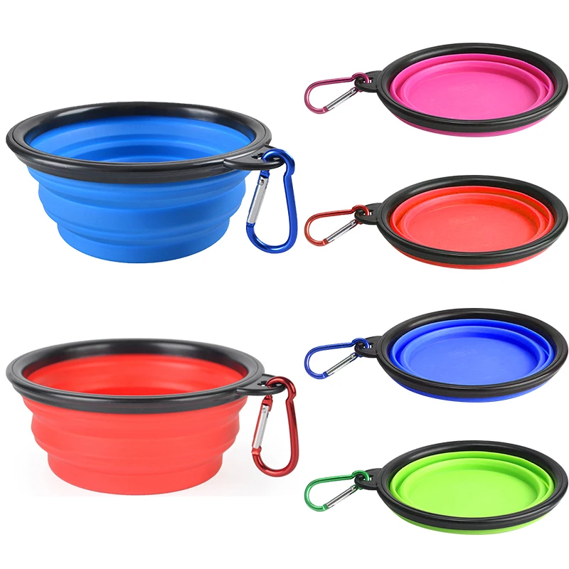

New Travel Collapsible Silicone Pets Bowl Food Water Feeding Bowl Portable Camping Foldable Silicone Cup Dish for Dogs Cat