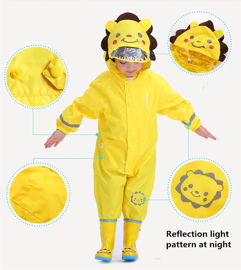 Cute Animal Monkey Style Baby Jumpsuits Rain Coat Waterproof Polyester Raincoat Children Rainwear And Rain Pants Suit For Kids