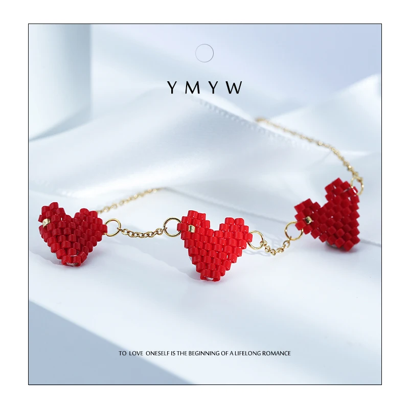 

YMYW Romantic Cute Japan Miyuki Heart Korean Bracelet 316L Stainless Steel Bracelets for women Acero Inoxidable Joyeria Mujer
