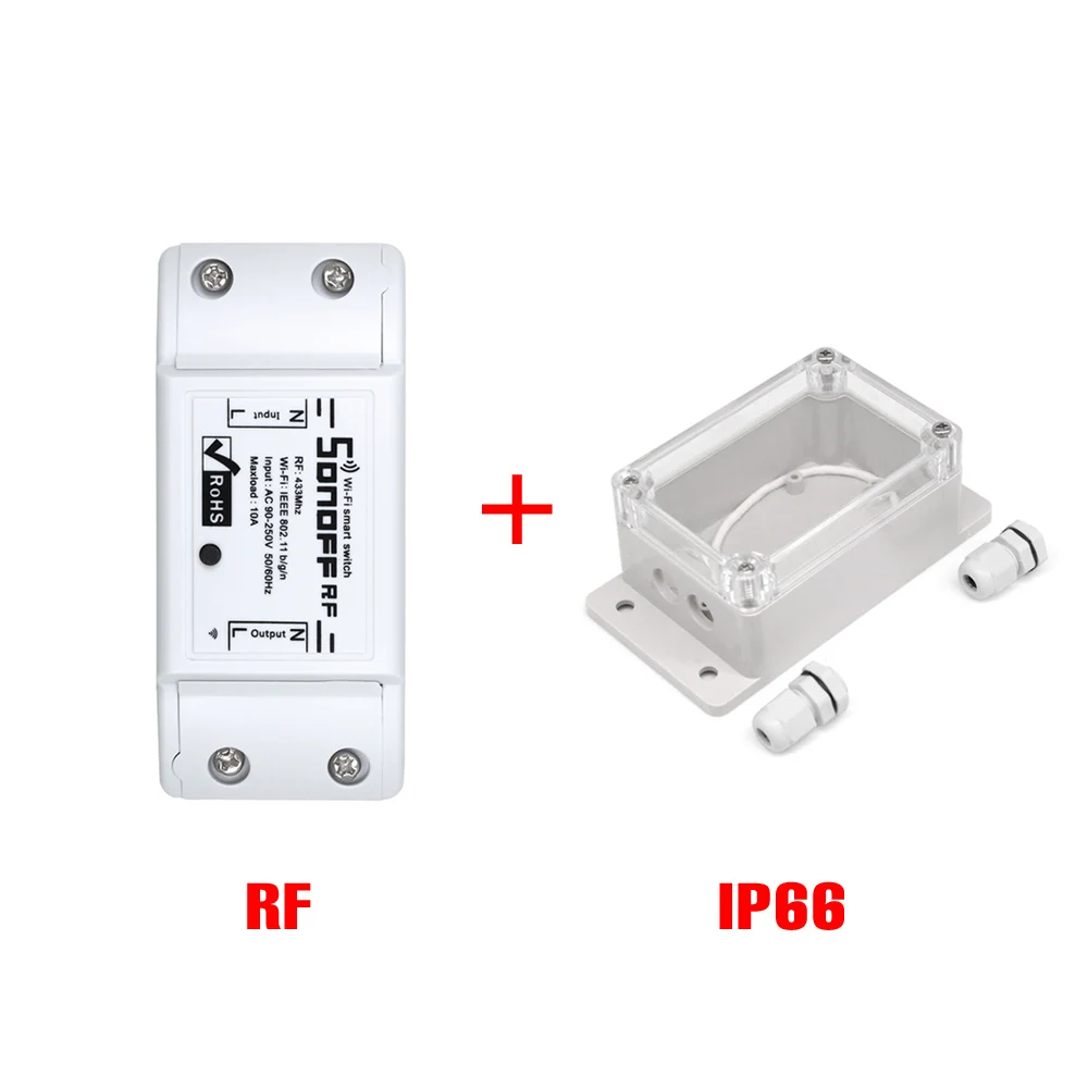 Sonoff RF Wifi релейный модуль, умный WiFi беспроводной переключатель, 433 МГц, RF Ewelink, приложение для голосового управления, работает с Alexa Google Home - Комплект: RF with IP66