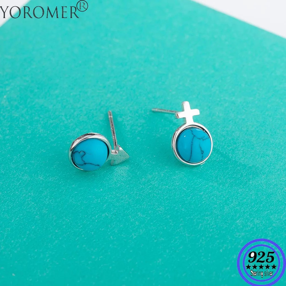

YOROMER 925 sterling silver earrings Turquoise small cross arrow stud earrings women Round earring fashion Jewelry girls white