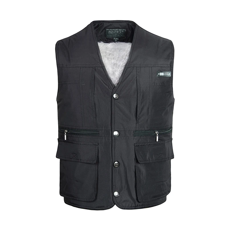 

Fleece Multi Pocket Men Vest Autumn Winter Male Casual Thick Warm Varsity Waistcoat With Many Pockets Padded Sleeveless Jacket