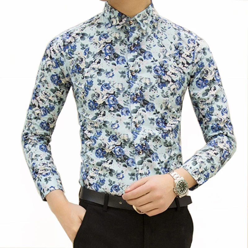 HCXY 2019 جديد أزياء الربيع الرجال عارضة قمصان الرجال قميص نحيف بأكمام طويلة camisas masculinas صغيرة الأزهار الطباعة تصميم