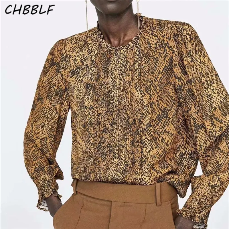 

CHBBLF women chic snake print blouse animal pattern long sleeve shirts vintage female casual tops blusas A9117