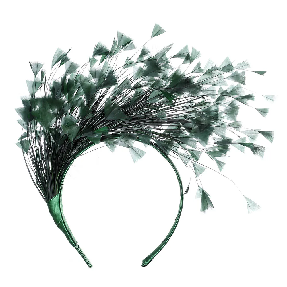 Шикарные головные уборы с перьями, европейские вечерние женские аксессуары для волос, 9 цветов, маскарадные повязки для волос - Цвет: Зеленый