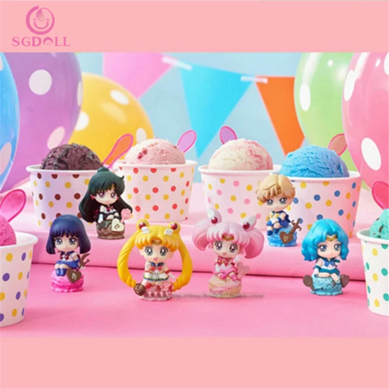 Anime Sailor Moon Ice Cream Party Petit Chara Land PVC Figure Doll 6pcs Set