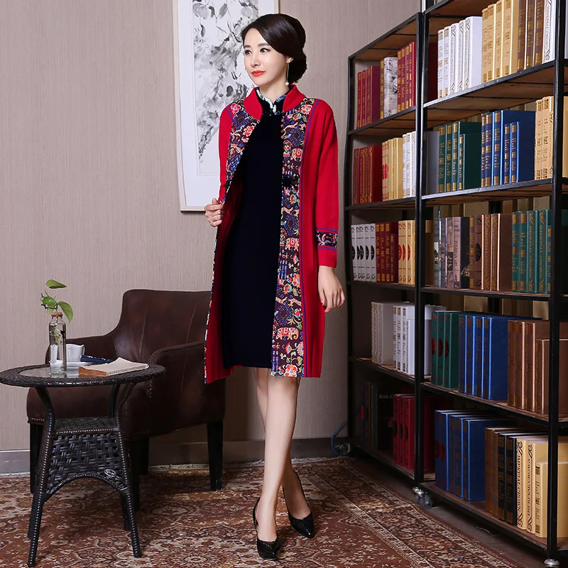 

Chinese wind temperament of cultivate one's morality long-sleeved long coat collar cheongsam Chinese clothes aliexpress uk
