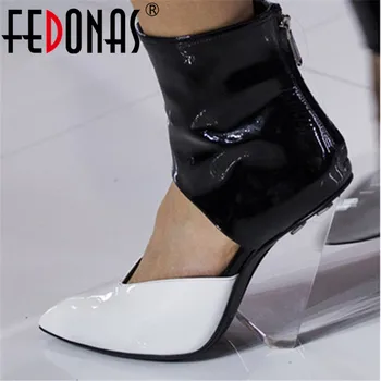 

FEDONAS Fashion Punk Genuine Leather Women Ankle Boots 2021 Summer New High Heels Shoes Woman Mixed Colors Hollow Party Shoes
