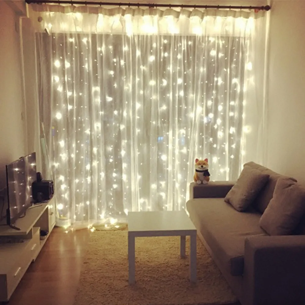 

ANBLUB New Year 3M x 3M Outdoor 300 LED Window Curtain String Lights 8 Modes Fairy Garland Home For Christmas Holiday Wedding